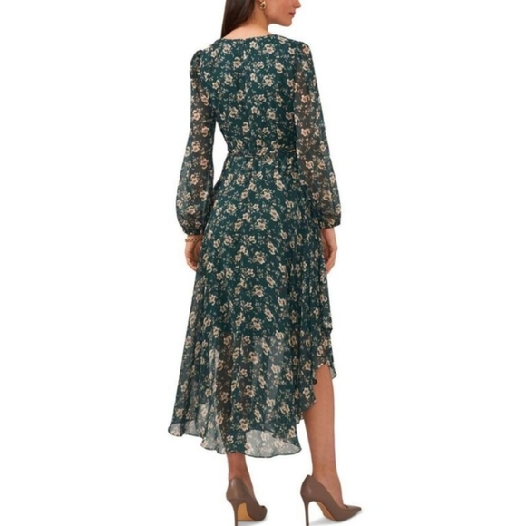 Vince Camuto‎ Womens Green Floral Print Long Daytime Midi Dress SZ:L - Picture 1 of 2